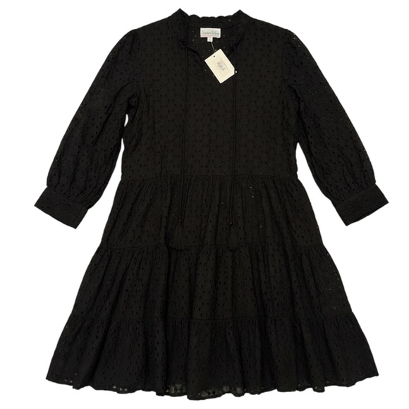 Charlotte Kellogg Black Cotton Eyelet Lined Dress – Size Small - Picture 1 of 6